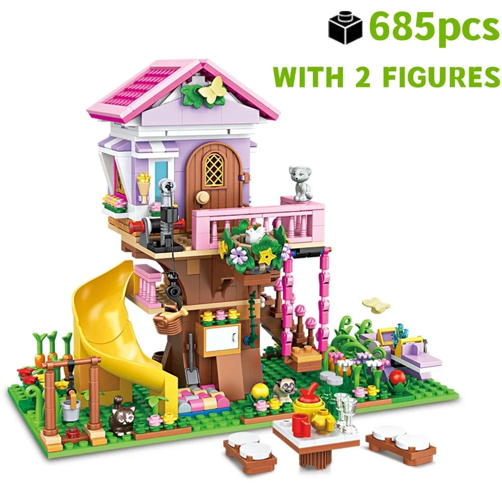 Creative Girls Friends Friendship House Building Blocks Summer Treehouse Camping Model Classic Girl's Princess Bricks Toy Gift
