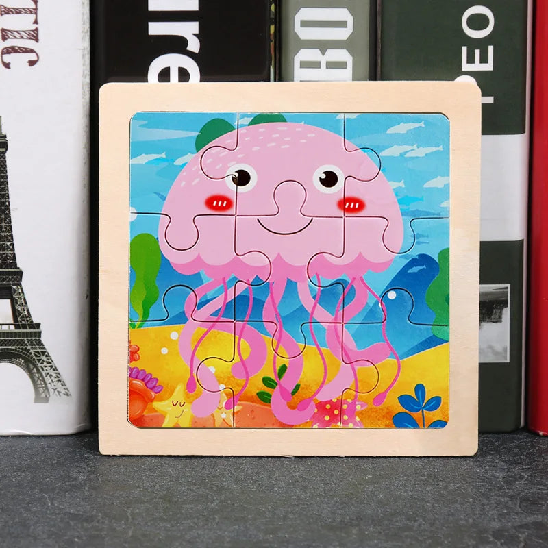 Hot Sale 11X11CM Kids Wooden Puzzle Baby Cartoon Animal Traffic Tangram Wood Puzzle Educational Jigsaw Toys For Children Gifts