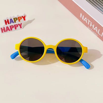 2025 New Kids Cute Checker Panel Color Round UV400 Sunglasses Baby Girls Outdoor Sun Protection Sunglasses Children Sun Glasses