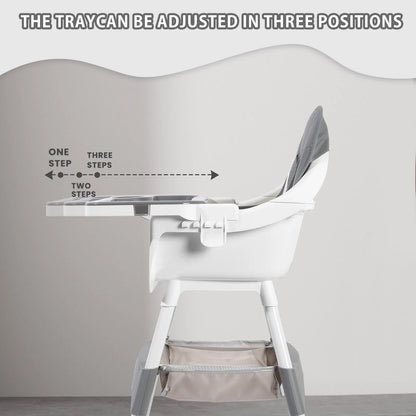 Baby High Chair, Portable Baby Dining Chairs Eat & Play Convertible High Chair with Double-Layer Dinner Plate and Toy Rack