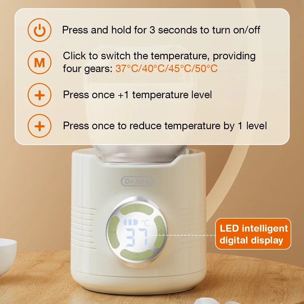 Portable Baby Milk Warmer LED Display Nursing Bottle Heater for Outdoor Travel with Dry Burn Prevention Baby Feeding Accessory