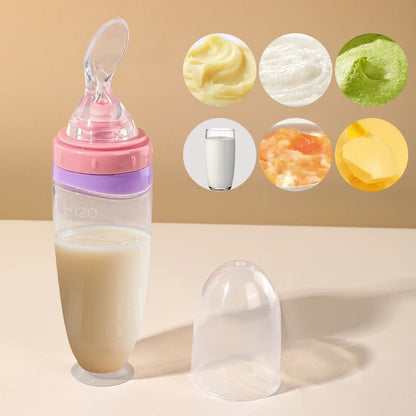 120 ml/4oz Infant Baby Liquid Silicone Food Squeeze Feeder | Fruit Puree & Rice Paste Dispenser | Detachable Spoon