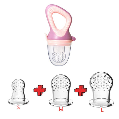 5 in 1 Baby Fruit Feeder with Nipple Set Baby Silicone Mesh Bag Pacifier Fruit and Vegetable Feeder Nursing Toddler Teething Toy