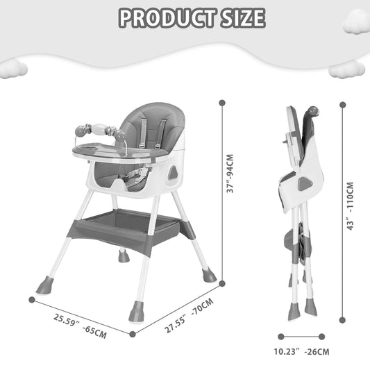 Foldable Baby High Chair 6 Months Plus, with Large Antislip Pad & Rack, Easy to Clean Feeding , E500