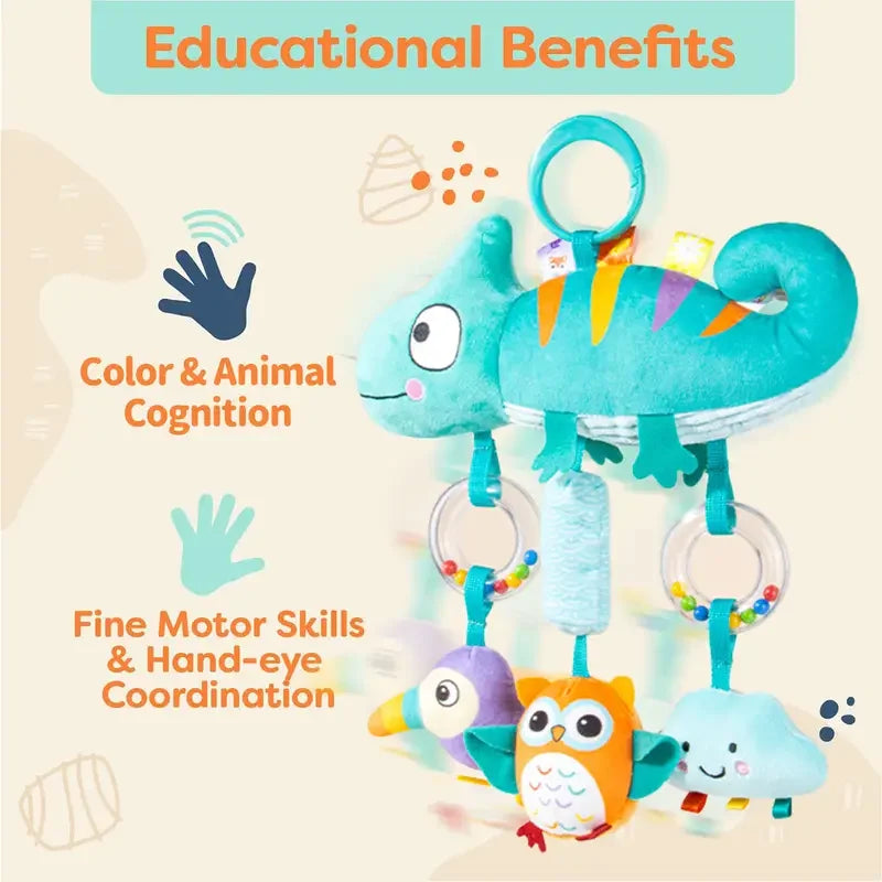 Crib Hanging Rattles Toys Baby Toys Cartoon Animal Spiral Hanging Toy with Ringing Bell Stroller Car Toys for Infant Newborn