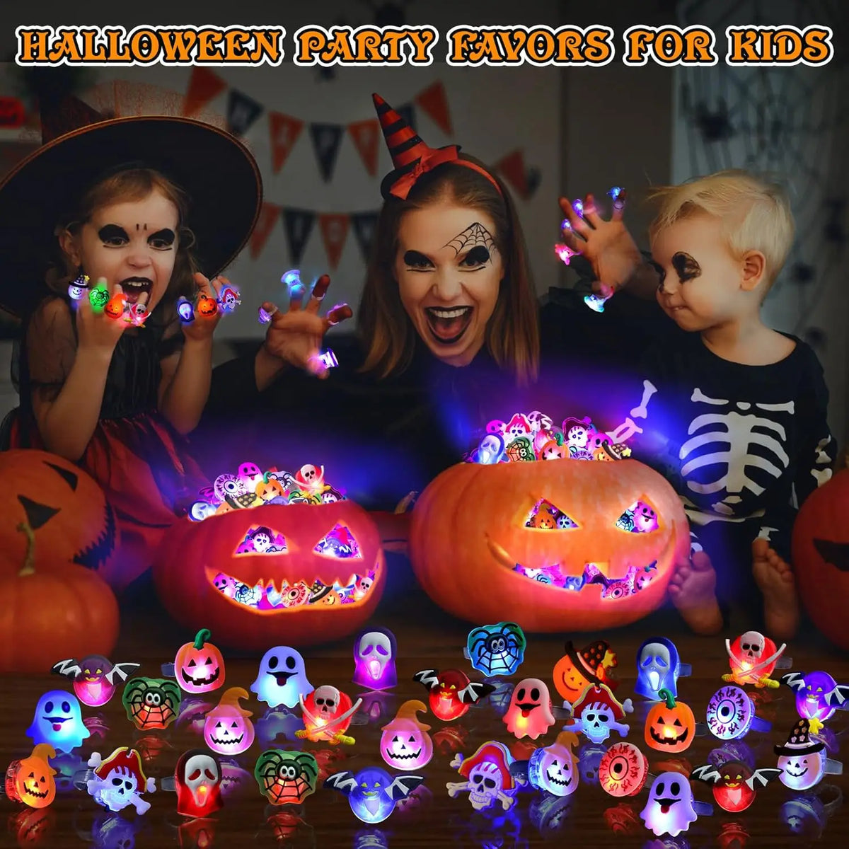 Halloween LED Light-Up Finger Rings for Kids