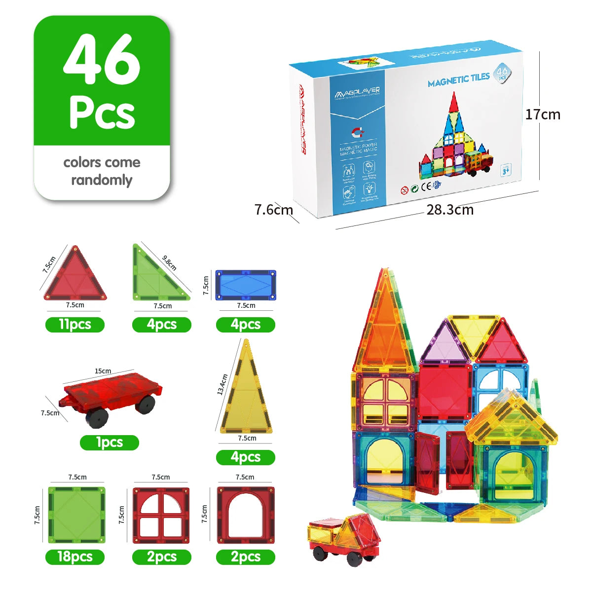 Magplayer Magnetic Building Blocks Construction Strong Magnet Tiles Children Montessori Educational Toys for Kids Christmas Gift