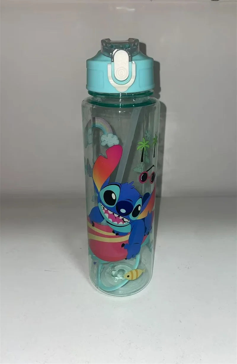 700ML Stitch Angel Cartoon Water Cup Gray Blue Portable Plastic Large Capacity Cartoon Figures Clear Cup Outdoor Sports Water Bo