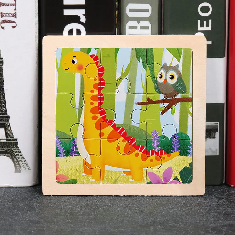 Hot Sale 11X11CM Kids Wooden Puzzle Baby Cartoon Animal Traffic Tangram Wood Puzzle Educational Jigsaw Toys For Children Gifts