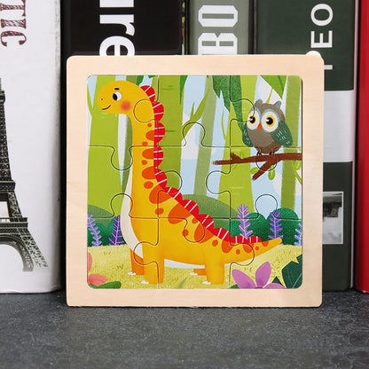 Hot Sale 11X11CM Kids Wooden Puzzle Baby Cartoon Animal Traffic Tangram Wood Puzzle Educational Jigsaw Toys For Children Gifts
