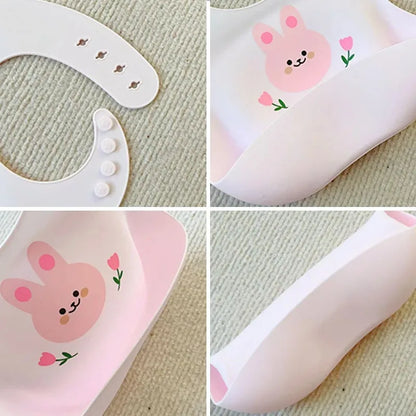 Baby Bib Waterproof Soft Silicone Scarf Cartoon Bear Cute Print Adjustable Bibs Burp Cloths Baby Feeding Aprons Kids Eating