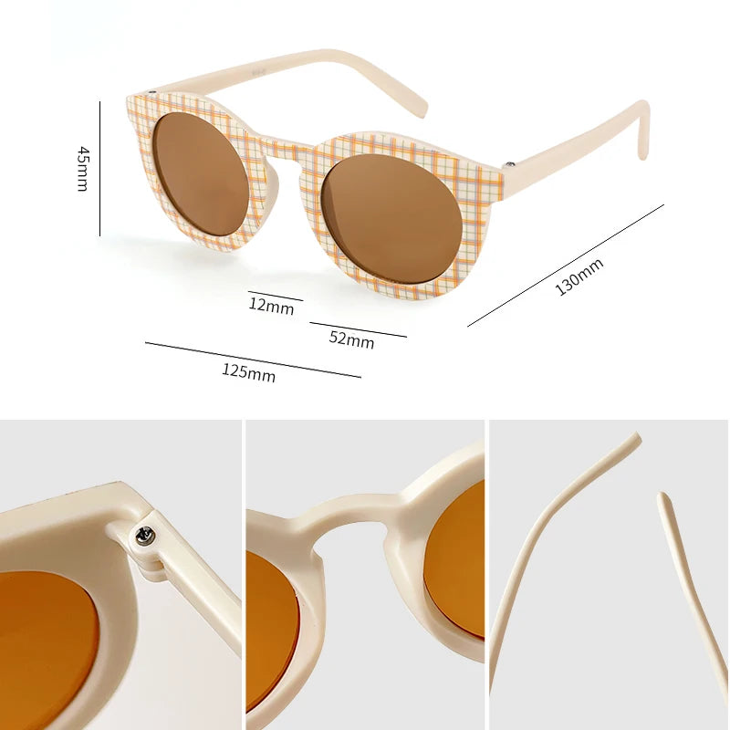 2025 New Kids Cute Checker Panel Color Round UV400 Sunglasses Baby Girls Outdoor Sun Protection Sunglasses Children Sun Glasses