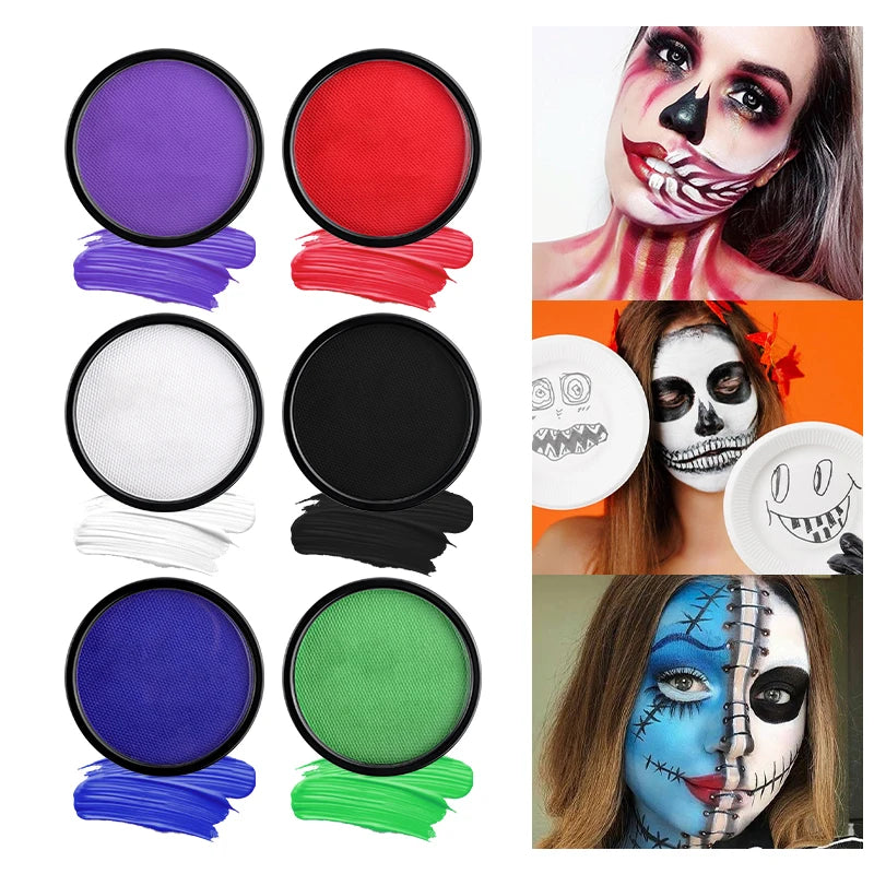 Water Activated Face & Body Paint - 6 Colors with Brush