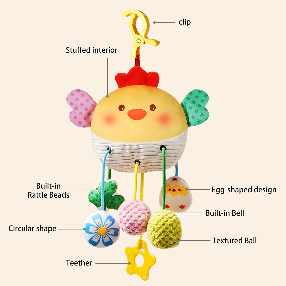 Baby Toy Bed Bell - Crab Jiggling Joy Bed Hanging Rattle for Soothing Baby Stroller Pendant for Holiday Gift