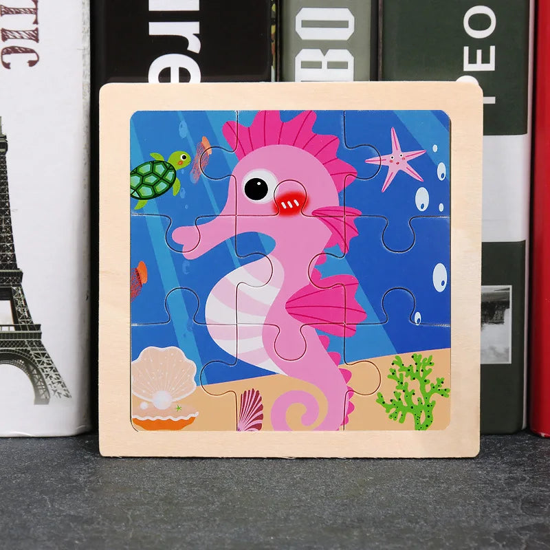 Hot Sale 11X11CM Kids Wooden Puzzle Baby Cartoon Animal Traffic Tangram Wood Puzzle Educational Jigsaw Toys For Children Gifts
