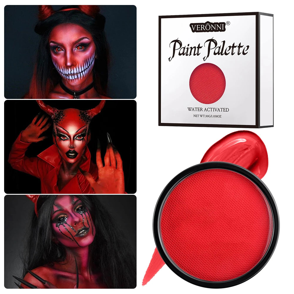 Water Activated Face & Body Paint - 6 Colors with Brush