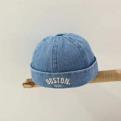 Blue Denim Melon Cap Baby Dome Brimless Hat 1-3Y Children Beanie Drawstring Bonnet Fashion Kids Landlord Hat Hip Hop Docker Caps