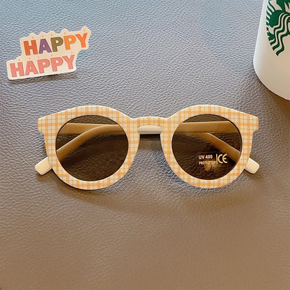 2025 New Kids Cute Checker Panel Color Round UV400 Sunglasses Baby Girls Outdoor Sun Protection Sunglasses Children Sun Glasses