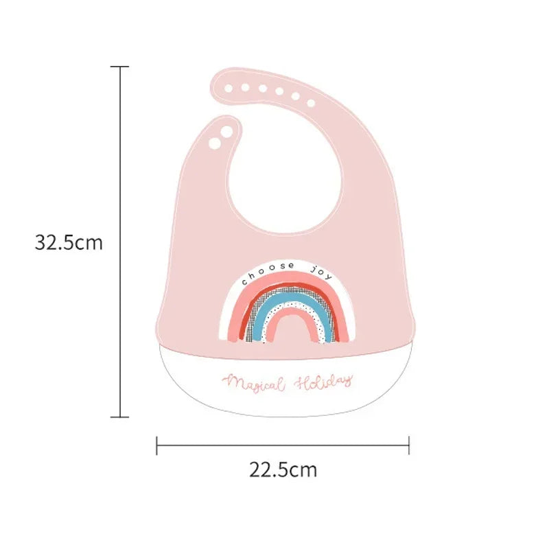 Waterproof Baby Bibs Baby Stuff Cute Cartoon Animal Printed Kids Bib Girl Boy Adjustable Soft Silicone Bib Baby Feeding Stuff