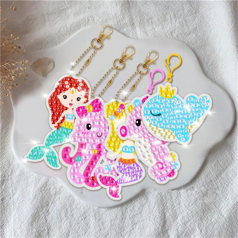 New 15 Piece Diamond Painting Handicraft Set for Children's Handmade DIY Mermaid Animal Keychain as a Gift for Children's