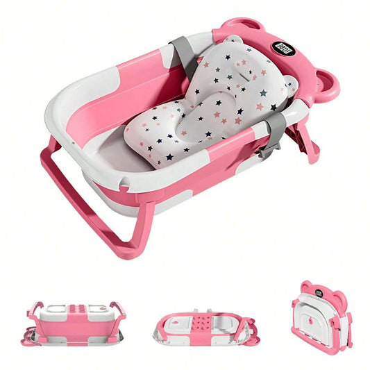 The children's bathtub is equipped with a bath pad, foldable for storage, and can sense the temperature in real time