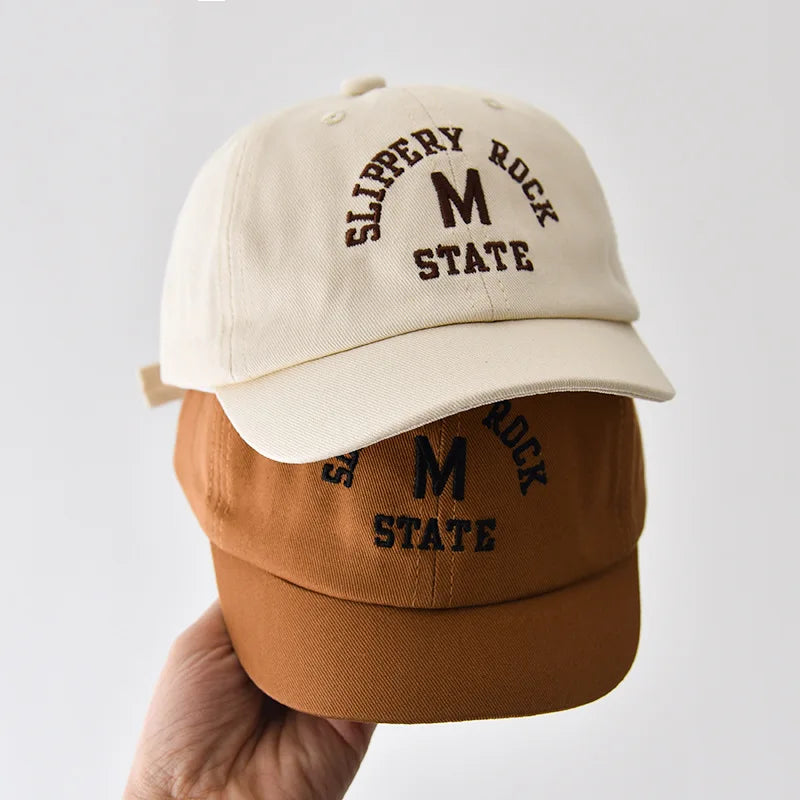 Korean Letter Embroidered Baby Cap Summer Toddler Boys Girls Cotton Baseball Caps Solid Color Kids Adjustable Peaked Hat