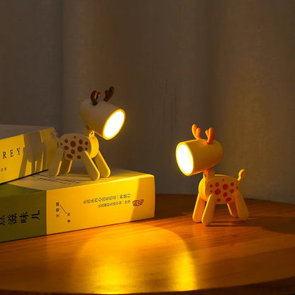 Mini Led Night Lights Folding Desk Lamp Cartoon Cute Pet Dog Deer Shape Nightlights Adjustable Kids Bedroom Bedside Decor Gift