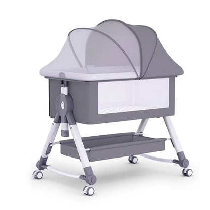 Baby Crib Portable Splicing Cradle Bed Foldable Height Adjustable 3 in 1 Bassinet Bedside Sleeper with Wheels mosquito net