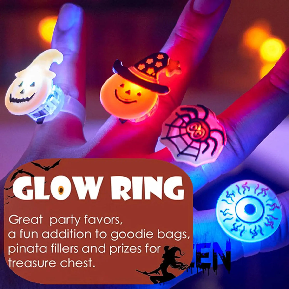 Halloween LED Light-Up Finger Rings for Kids