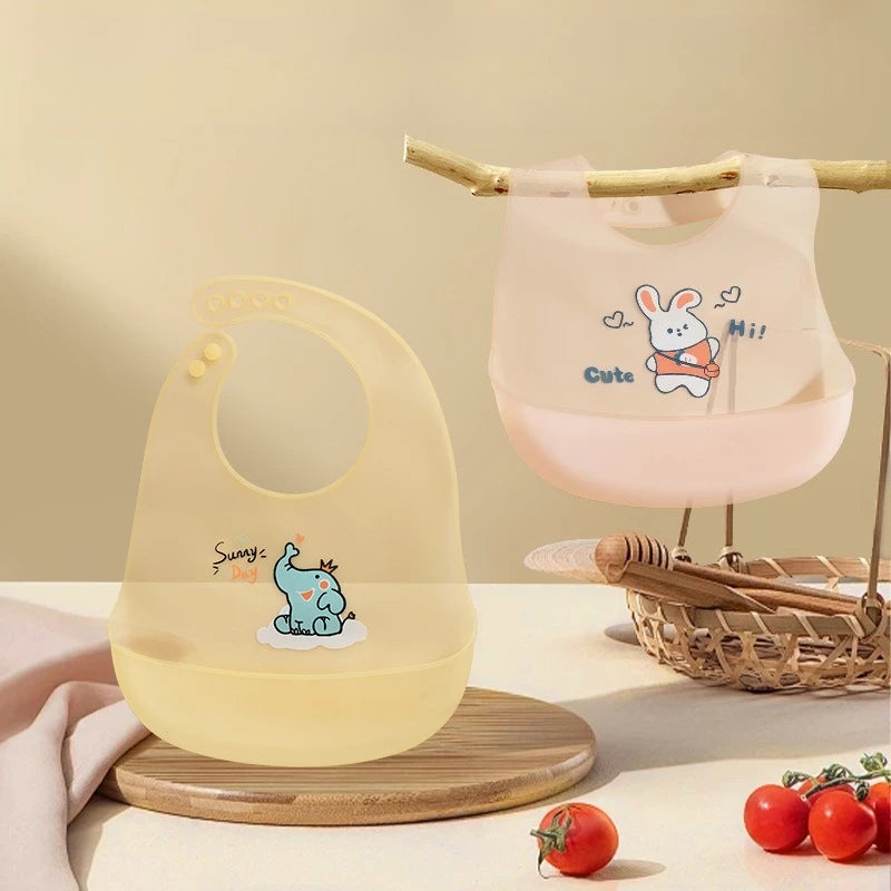 Waterproof Baby Bibs Baby Stuff Cute Cartoon Animal Printed Kids Bib Girl Boy Adjustable Soft Silicone Bib Baby Feeding Stuff