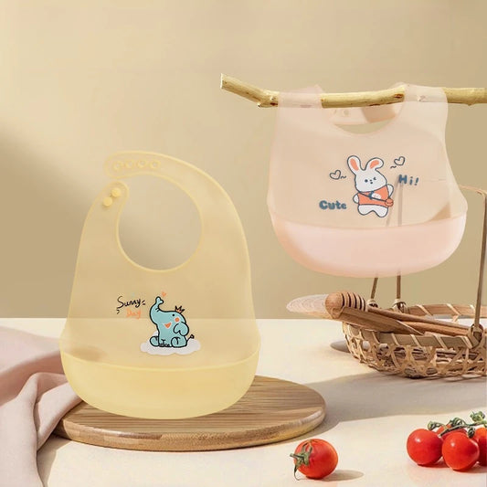 Waterproof Baby Bibs Baby Stuff Cute Cartoon Animal Printed Kids Bib Girl Boy Adjustable Soft Silicone Bib Baby Feeding Stuff