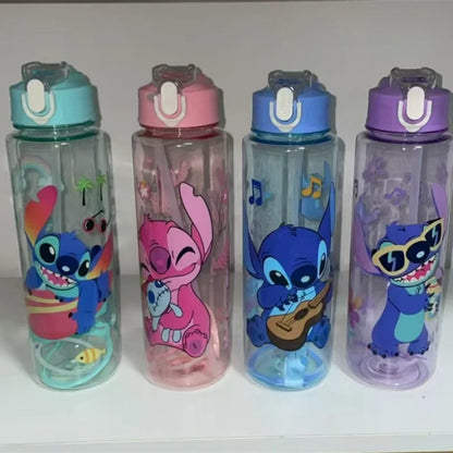 700ML Stitch Angel Cartoon Water Cup Gray Blue Portable Plastic Large Capacity Cartoon Figures Clear Cup Outdoor Sports Water Bo