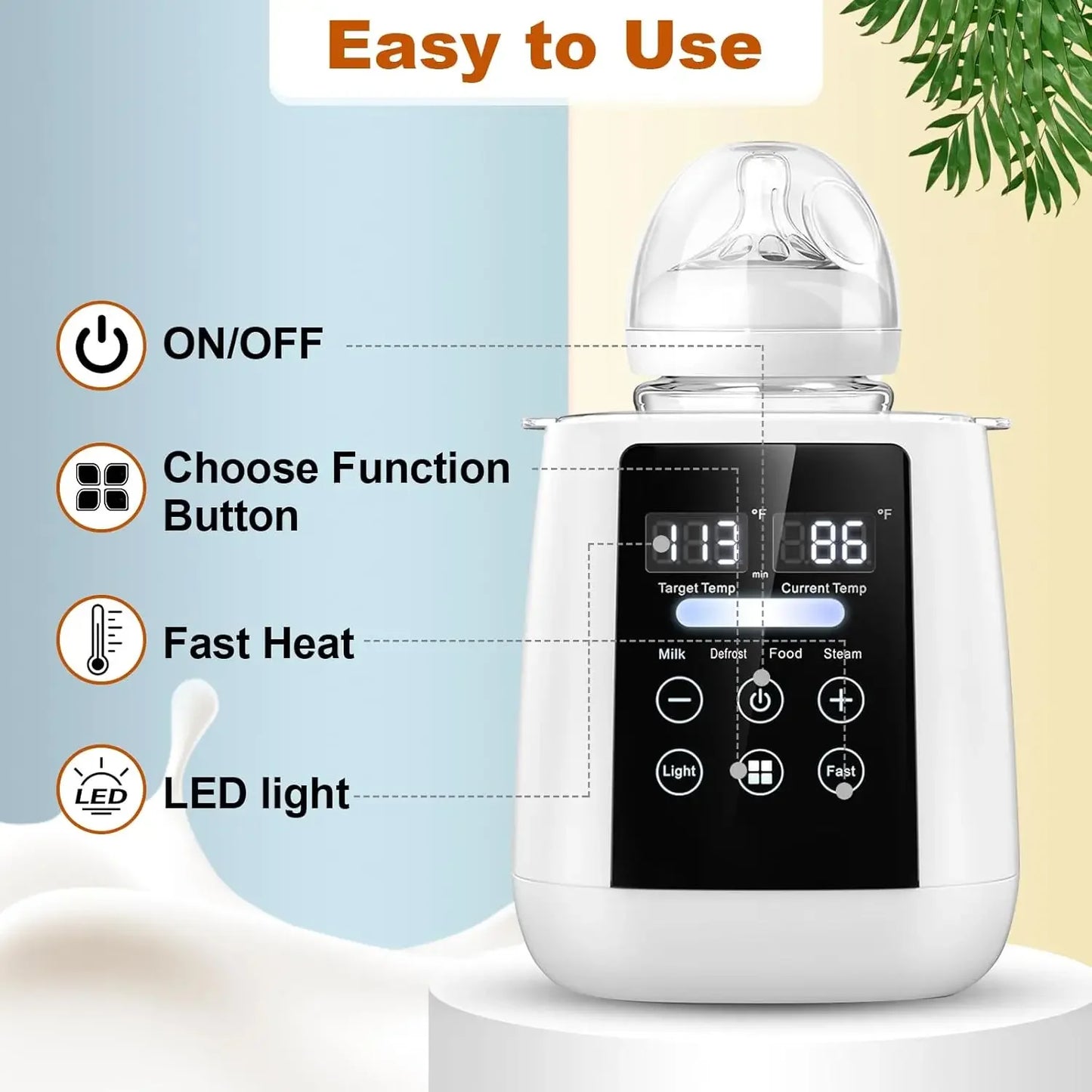 TINSOL Milk Warmer Warmer and Steriliser 6 in 1 Multifunction Breast Warmer Precise Temperature Control Baby Bottle Warmer