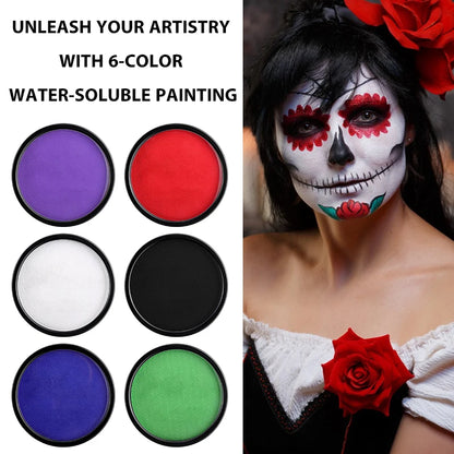 Water Activated Face & Body Paint - 6 Colors with Brush