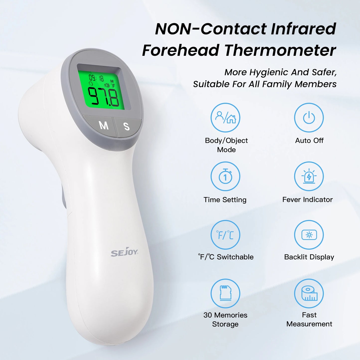 Sejoy Infrared Digital Thermometer Forehead Ear Body Fever Termometre Multi-function Non-contact Temperature Measurement Device