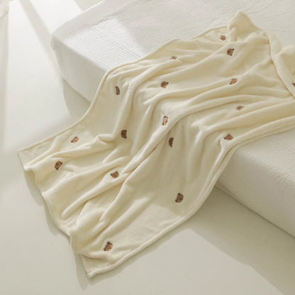 Fleece Baby Blanket Newborn Autumn Winter Swaddling Blankets Soft Warm Stroller Cover Bedding Bear Embroidery Babies Accessories