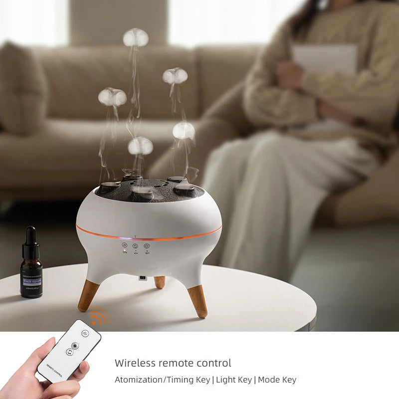 Dynamic Jellyfish Multi Spray Incense Humidifier Desktop Smoke Ring Humidifier Household 5-hole Fog Seven Color Lamp Diffuser.