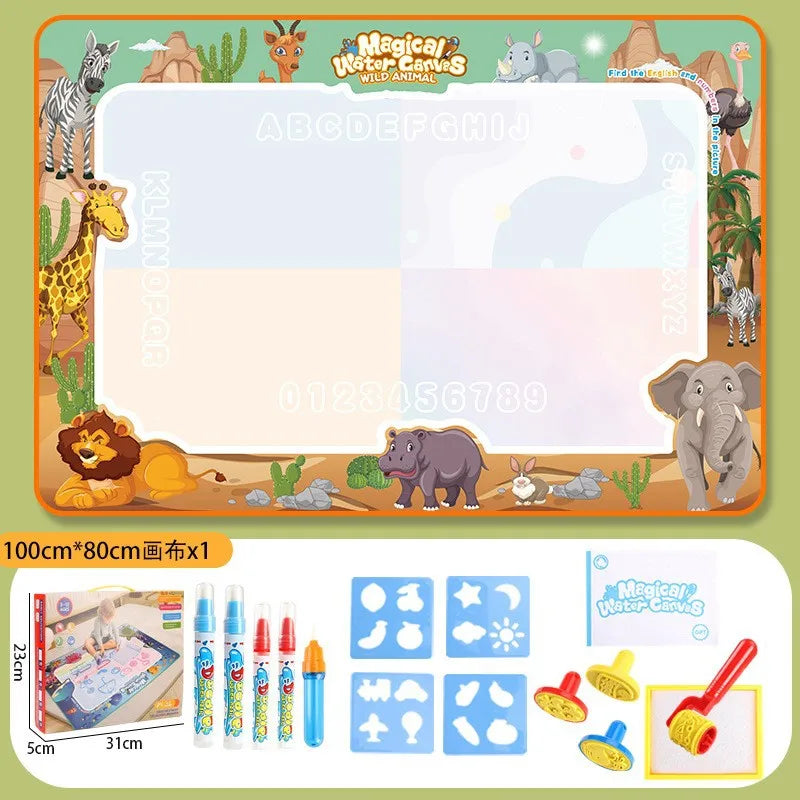 100x80CM Magic Water Drawing Mat with Reusable Magic Pens Montessori Painting Board for Doodling Educational Toys and  Gifts