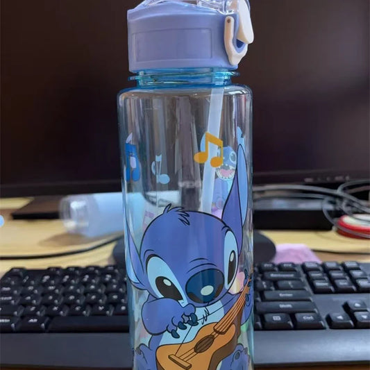 700ML Stitch Angel Cartoon Water Cup Gray Blue Portable Plastic Large Capacity Cartoon Figures Clear Cup Outdoor Sports Water Bo