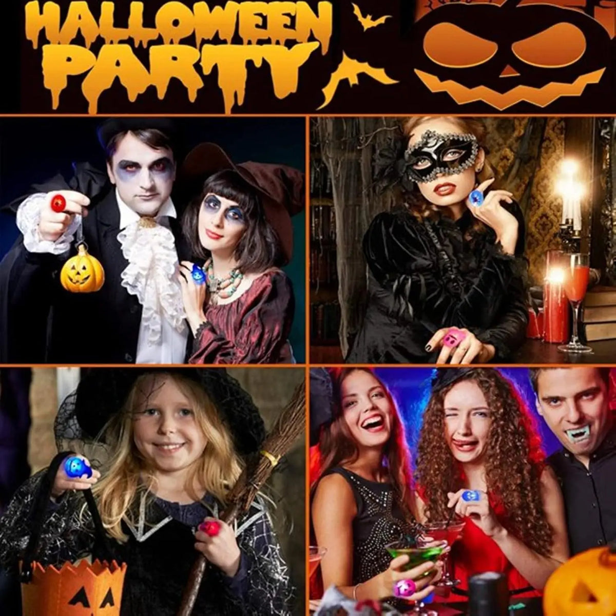 Halloween LED Light-Up Finger Rings for Kids