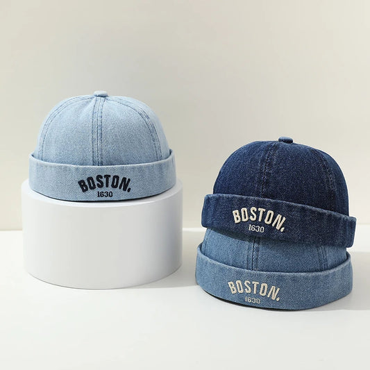 Blue Denim Melon Cap Baby Dome Brimless Hat 1-3Y Children Beanie Drawstring Bonnet Fashion Kids Landlord Hat Hip Hop Docker Caps