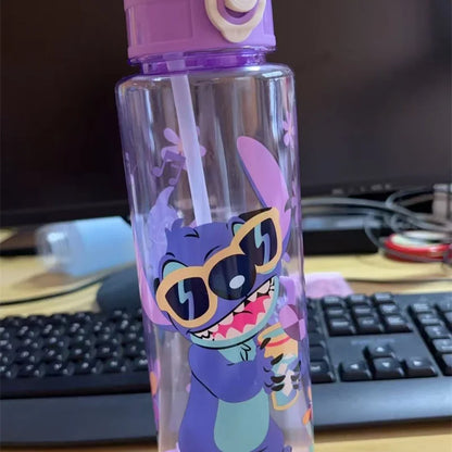 700ML Stitch Angel Cartoon Water Cup Gray Blue Portable Plastic Large Capacity Cartoon Figures Clear Cup Outdoor Sports Water Bo