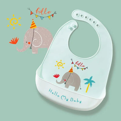 Waterproof Baby Bibs Baby Stuff Cute Cartoon Animal Printed Kids Bib Girl Boy Adjustable Soft Silicone Bib Baby Feeding Stuff