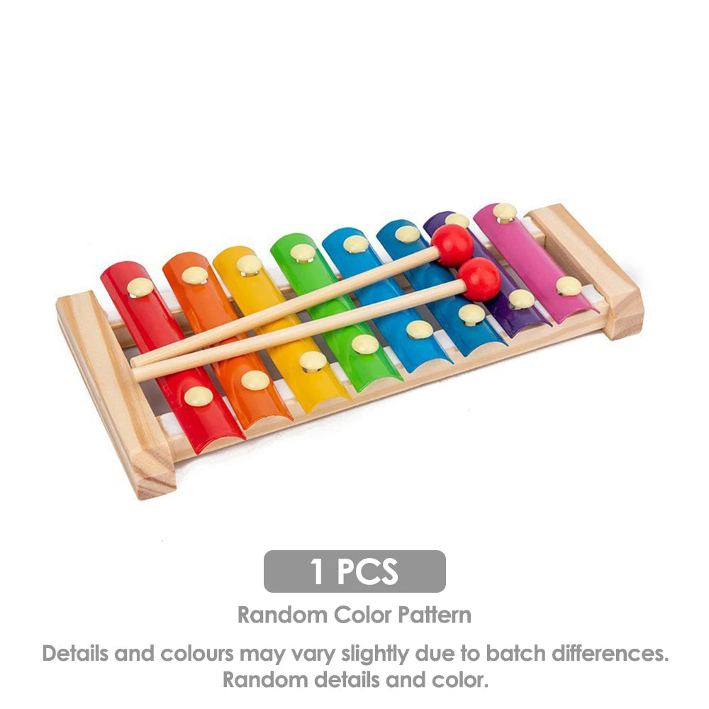 Montessori Baby Toys 9 in 1 Wooden Musical Set: Xylophone Rattle Drum Bell 3D Puzzles Sensory Learning Gifts for 0-12 Months 1-3