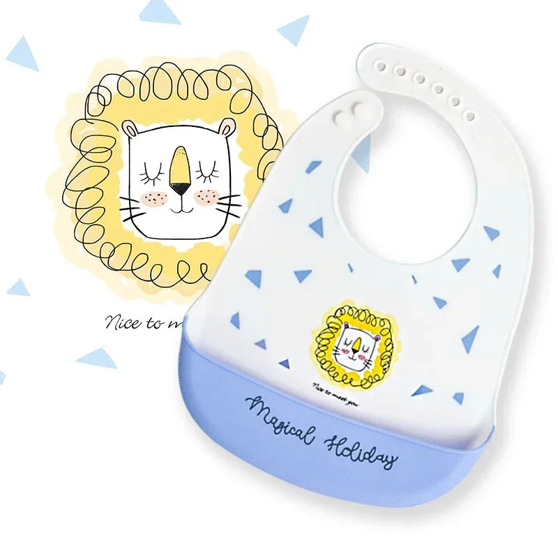 Waterproof Baby Bibs Baby Stuff Cute Cartoon Animal Printed Kids Bib Girl Boy Adjustable Soft Silicone Bib Baby Feeding Stuff