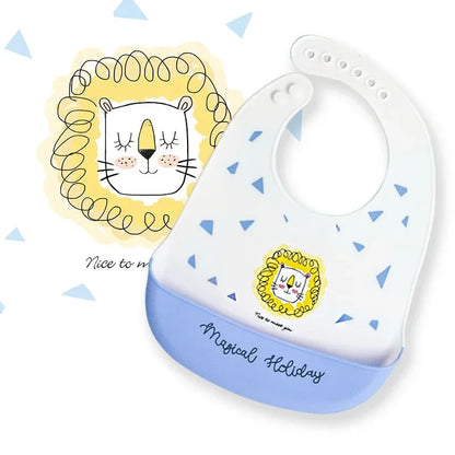 Waterproof Baby Bibs Baby Stuff Cute Cartoon Animal Printed Kids Bib Girl Boy Adjustable Soft Silicone Bib Baby Feeding Stuff