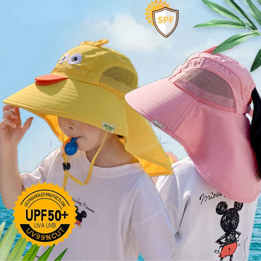 Summer Children's Sun Hat Foldable Baby Beach Hat UV Resistant Thin Breathable Large Brim Fisherman Cartoon Hat