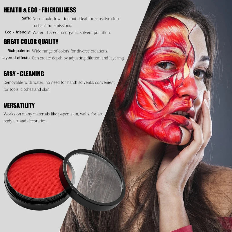 Water Activated Face & Body Paint - 6 Colors with Brush