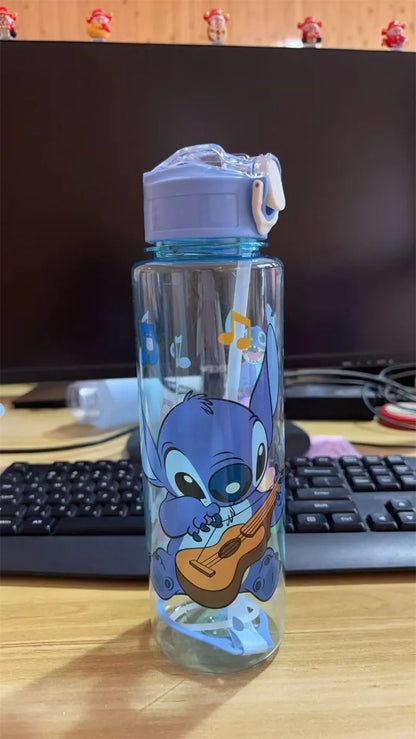 700ML Stitch Angel Cartoon Water Cup Gray Blue Portable Plastic Large Capacity Cartoon Figures Clear Cup Outdoor Sports Water Bo