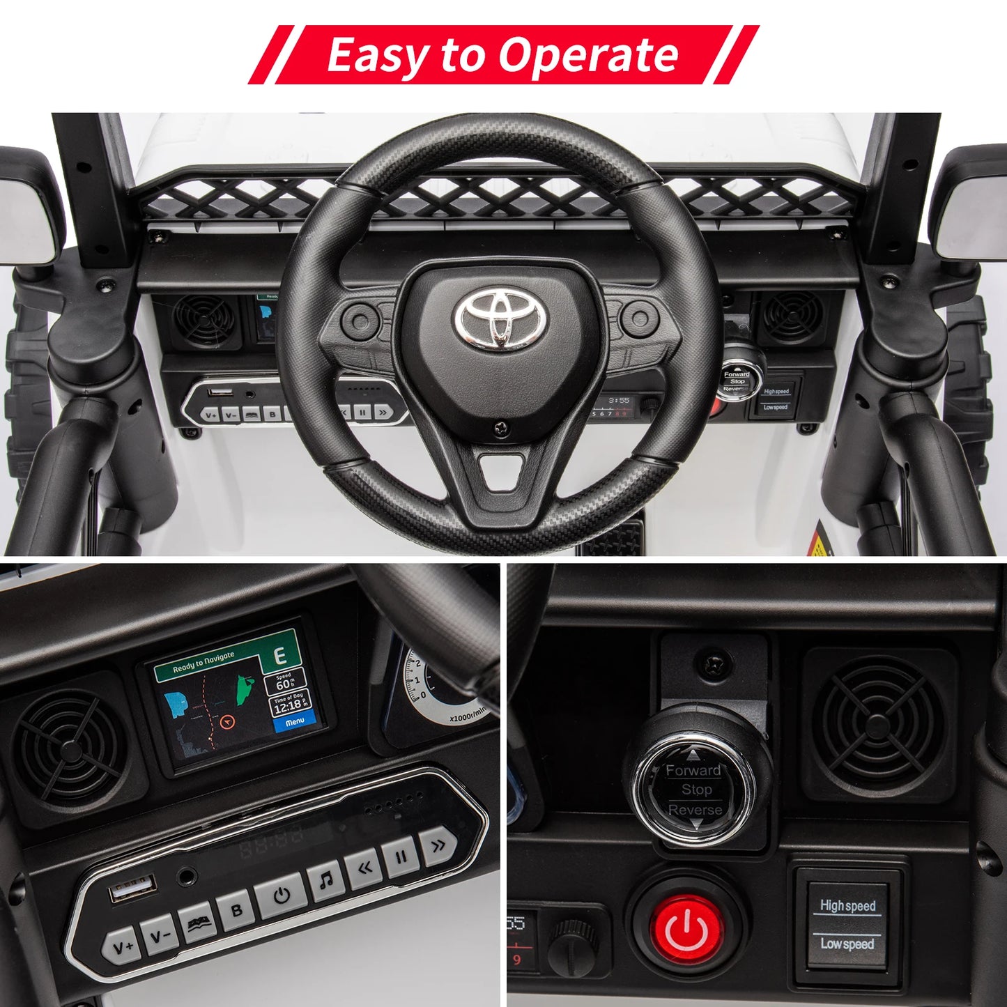 12V Electric Ride On Car Toy Truck Ride On Car for Kids Boys Girls 3 Speed MP3 Music LED Lights Safety Belt 66lb Weight Capacity